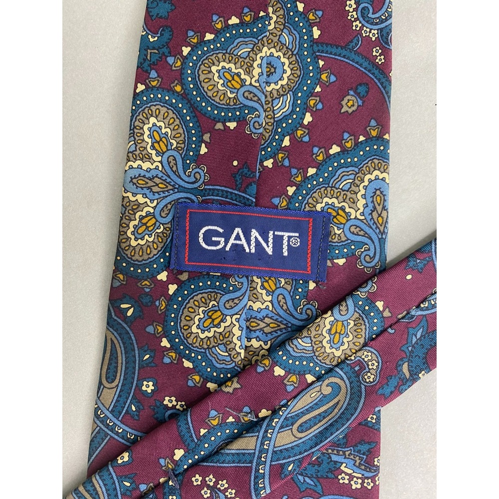 Gant Mens Paisley Silk Tie Burgundy Blue Gold‎ Classic Formal Business 55x4 - Picture 3 of 6
